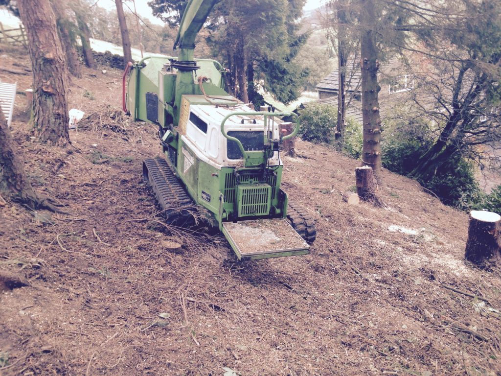 Tree chipper used for tree removal in Rainow