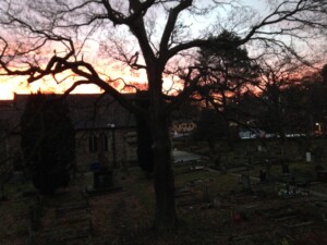 Tree trimming in a graveyard